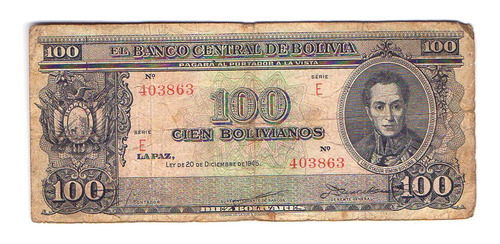 Billete 100 Bolivianos 10 Bolivares 1945  Antiguo