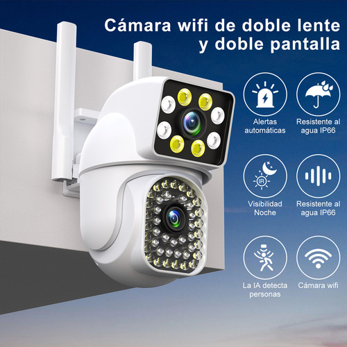 Cámara De Seguridad Wifi Exterior 8mp Alarma Con Doble Lente Cámara De Vigilancia Inalambricas Doble Pantalla Con Led