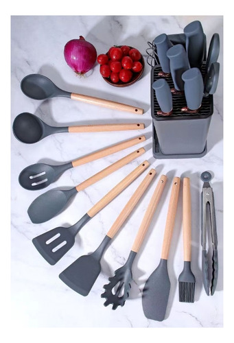 Utensilios De Cocina Silicona Juego De Cuchillo Teker 19 Set Gris Owkuan