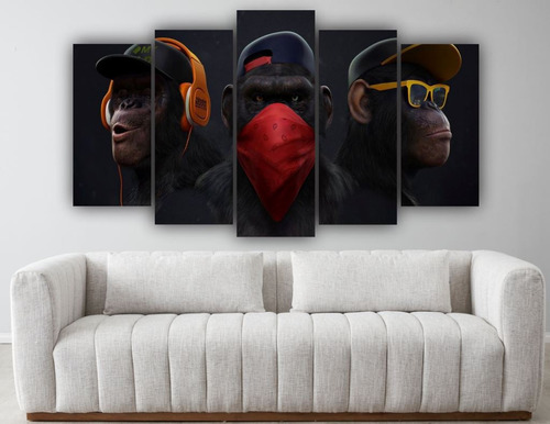 Set De 5 Cuadros Decorativo 3 Wise Monkeys Swag Arte Moderno