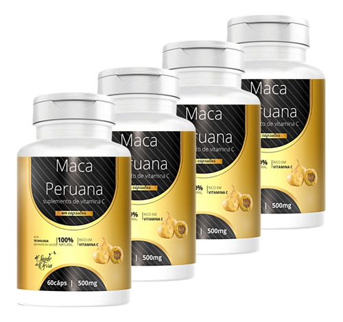 Kit Com 4 Potes De Maca Peruana Saúde Da Terra 500mg 60 Caps