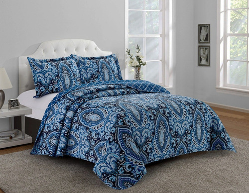 Imagen 6 de 6 de Cubrecama Quilt Cover Reversible +fundas Queen Calgary D4