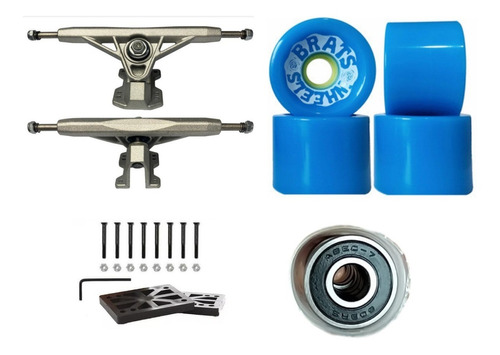 Kit Longboard Skate Truck 180mm Roda 70mm Pf 35mm Pad Abec 7