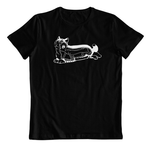 Polera Negra De Algodon Ilustracion Gato Alien Cat Lover 