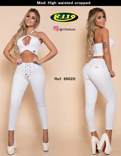 Calça Feminina Sarja Branca Cropped Cadarço Ri19 Ref 66020 | Mercado Livre