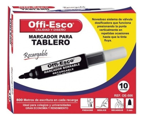 Marcador Borrable Recargable Offi Esco Oe-506  X10 Und Color Negro