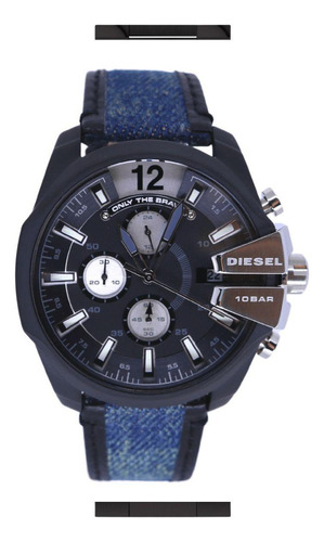 Relógio De Pulso Diesel Relógio Diesel Masculino Mega Chief Azul Dz4568b1 P2pd,  Analógico, Para Masculino, Fundo  Preto, Com Correia De Aço Cor Azul