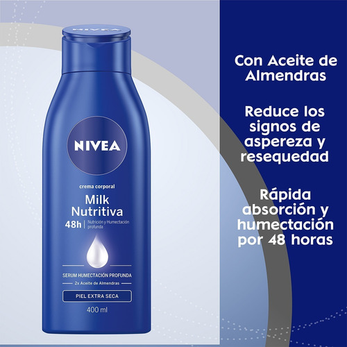 Imagen 3 de 5 de Crema Corporal Humectante Nivea Body Milk 400 Ml