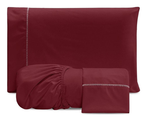 Jogo Cama Solteiro 2 Peças Vermelho Marsala Lençol Elástico