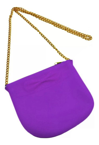 Cartera Bandolera Bolso De Silicona Con Cadena Y Cierre Color Fucsia