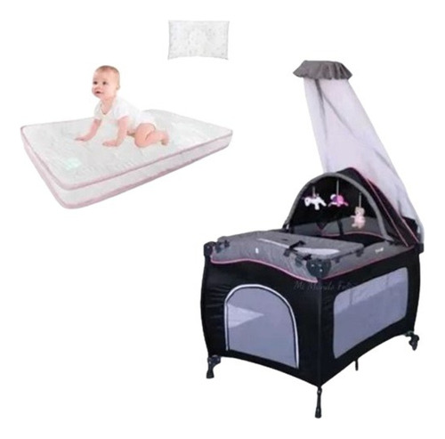 Cuna Corral Para Bebe Sally Ebaby Con Cambiador Colchon Tul 