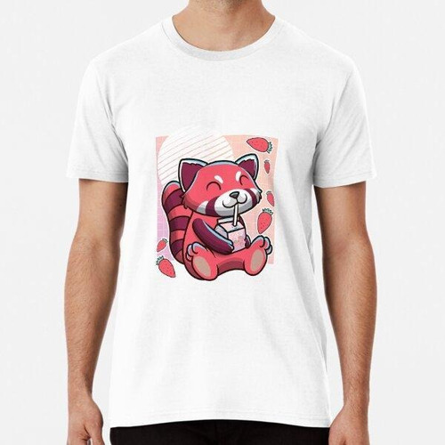 Remera Kawaii Red Panda With Strawberry Milk Algodon Premium