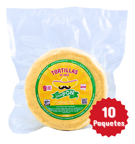 Tortillas De Maíz Don Pon #14, 10 Paquetes De 900 Gramos