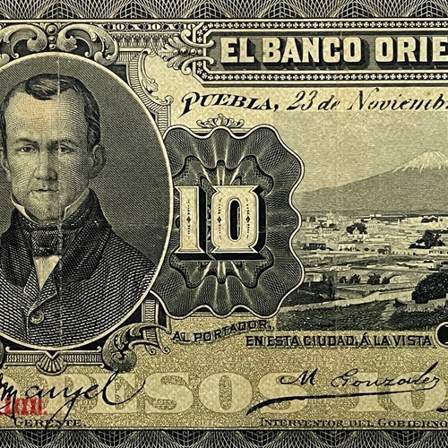 Billete 10 Pesos Banco Oriental De Mexico, 1910, Serie Ee