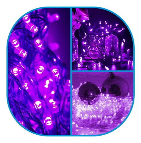 Serie Navidad 100 Luces Led 5 Mt Morado 8 Tiempos Decoracion