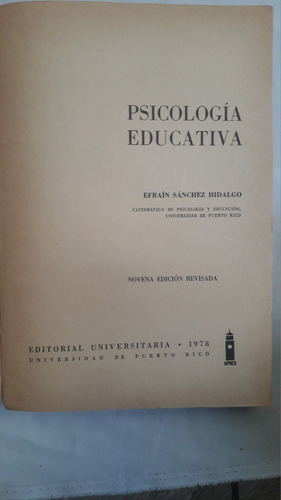 Libro Antiguo De Psicologia Educativa De Hidalgo Año 1978 (Usado)