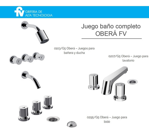 Combo Griferia Fv Obera G5 Baño Completo