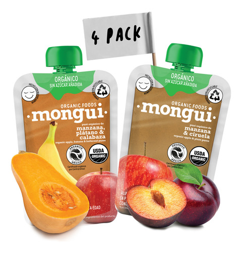 Mongui Papilla Calabaza & Ciruela Orgánicas - Pack 4
