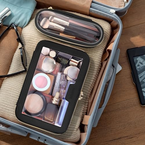 Bolsa De Maquillaje Transparente Con Brochas Y Estuche De Cu