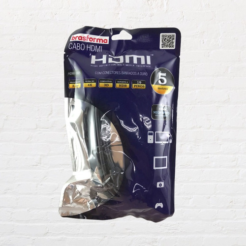 Cabo Hdmi 5 Metros 4k Ultra Hd 2.0v Brasforma