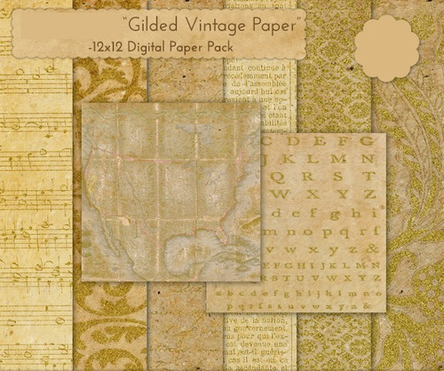 Kit De Papel Digital Vintage Antiguo Gilded Paper Set