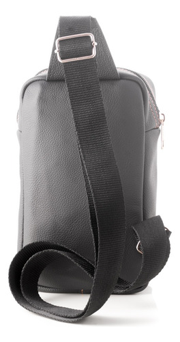Mochila Hombre Berlín Pechera Minibag Una Tira Cruzada Cuero Negro Liso