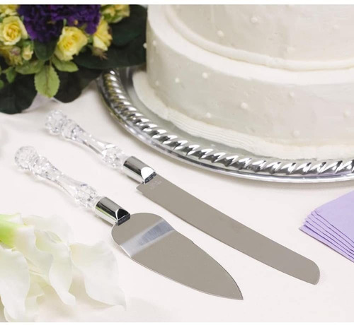 Imagen 4 de 8 de Set Pala + Cuchillo Torta Pastel Acero Mango Acrilico