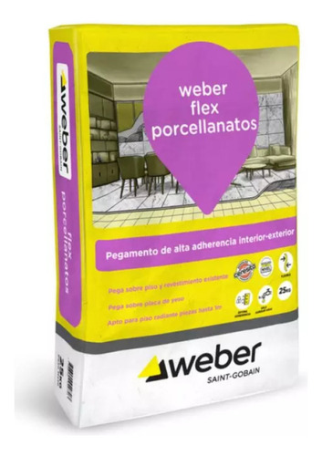 Pegamento Adhesivo Weber Flex Porcelanato X25kg