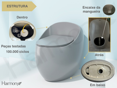 Vaso Sanitário Monobloco Caixa Acoplada Cinza Fosco Pérola