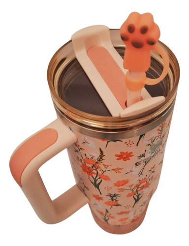 Vaso Térmico 1.2l Con Manija Floreado Durazno Flores