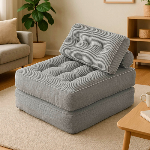Sofá Cama Plegable Memory Foam Terciopelo Antideslizante Gris