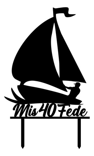 Topper Adorno Cartel Torta Velero Personalizado Nombre Negro Velero