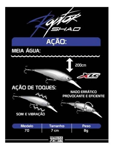 Isca Artificial Raptor Shad 70 Marine Sports, 7 cm, 8 g, color N2