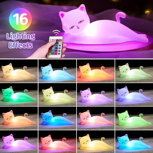 Mubarek Night Lights For Kids Lamp Cat Lamp,16 Colors Kid...