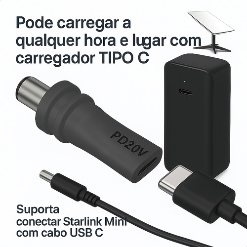 Cabo Adaptador De Alimentação Tipo C Para Dc Starlink Mini
