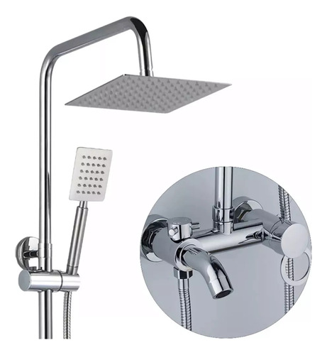 Columna Ducha Monocomando Griferia Baño Cromo Cuadrada