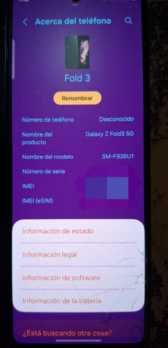 Celular Samsung Fold 3 5g De 512gb, Funcionando Al 100% Pero Esta Estrellada La Pantalla Principal (Usado)