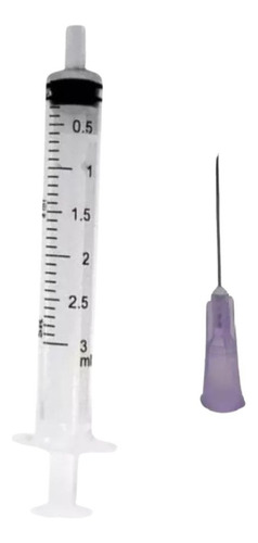 Seringa 3ml Bico Slip + Agulha Roxa 20x55 Veterinario 100un Capacidade Em Volume 3 Ml