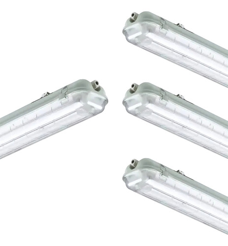 Kit 4 Luminária Hermética Blindada Ip65 P/2 Lâmpada T5 E T8 Estrutura Branco
