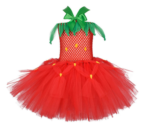 Vestido Infantil Con Tutú Rojo Fresa Para Niñas Sin Forro Pa