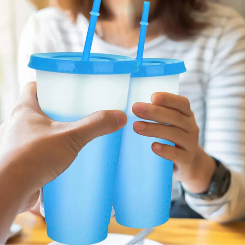 Ci A 10pzs Vasos Magicos Cambian Color Con Tapa Y Popote