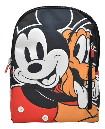 Mochila Disney Mickey Mouse Y Pluto Estampado Relieve 160062 Primaria Ruz Color Negro