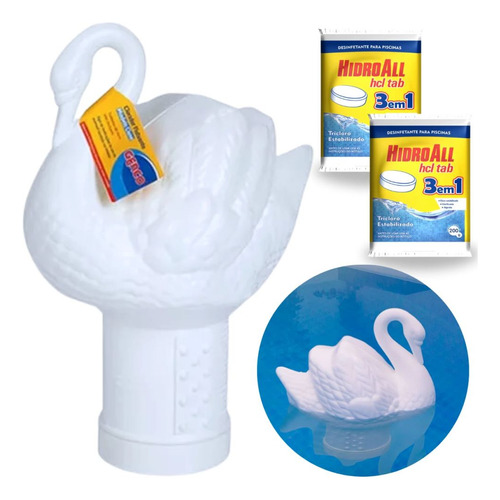 Clorador Flutuante Cisne Fluorescente + 2 Pastilhas De Cloro