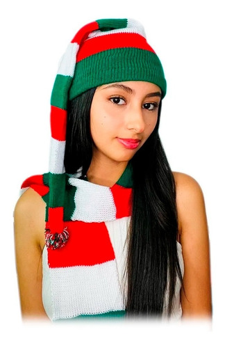 Gorro Largo + Bufanda Navidad 2 En 1 Térmicos Niño Y Adulto