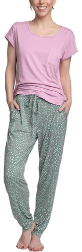 Hanes Short Sleeve Top Y Pantalones De Pijama Jogger, Rosa /