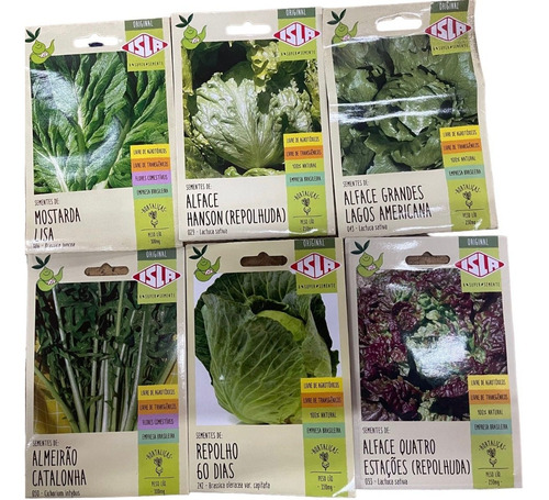 Kit 6 Sementes Isla Verduras A - Mostarda, Alface, Repolho..