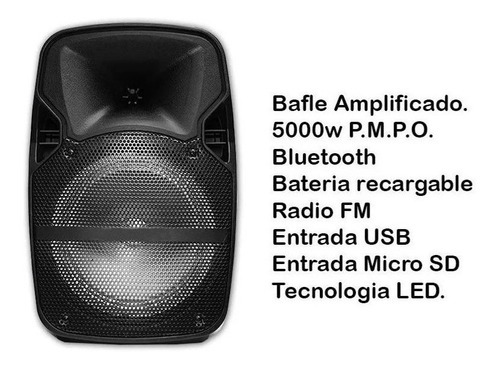 Alto-falante Bluetooth USB SD recarregável de 8 polegadas, todo profissional em preto
