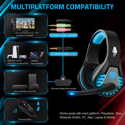 Gaming Headset Pacrate Gh-1 With Microphone For Pc Ps4 Ps5