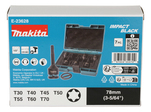Jogo Soquete Torx Impacto T30 A T70 7 Peca Makita E-23628