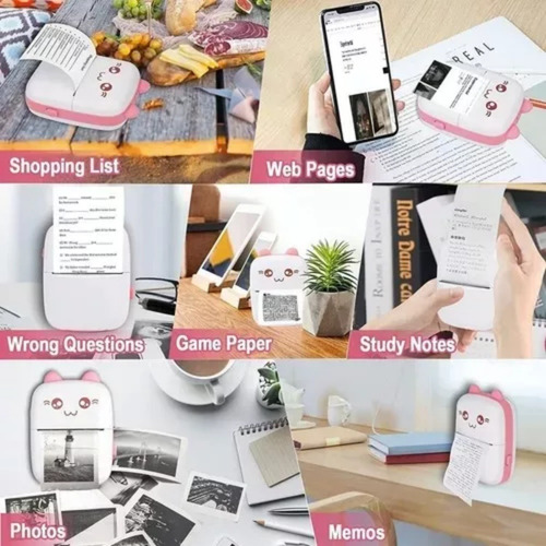 Mini Impresora Térmica Gatita Bluetooth 200dpi 11rollos Usb